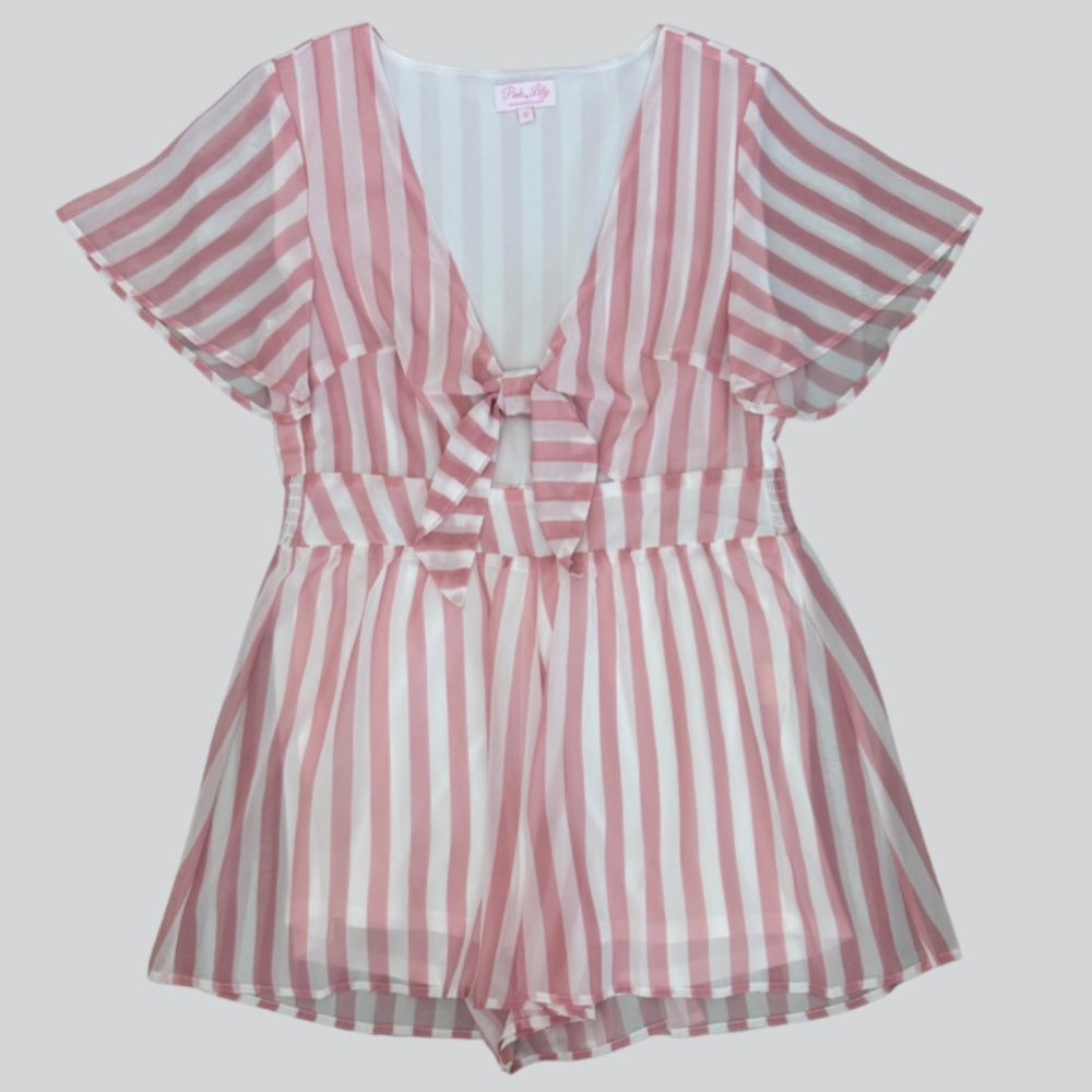 NWOT Pink Lily “Love for a Lifetime” Striped Romper - Picture 2 of 6